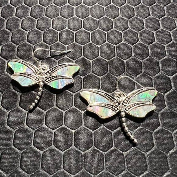 Venice By The Sea Jewelry Jewelry - Dragonfly Earrings with Green Abalone Stones Made of Sterling Silver